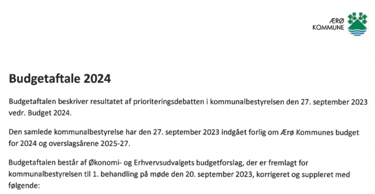 Ærø-budget - sparer 6,5 millioner på drift og 16 millioner på kaj og cykelsti