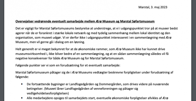 Marstal Museum stiller (umulige) krav for sammenlægning med Ærø Museum  