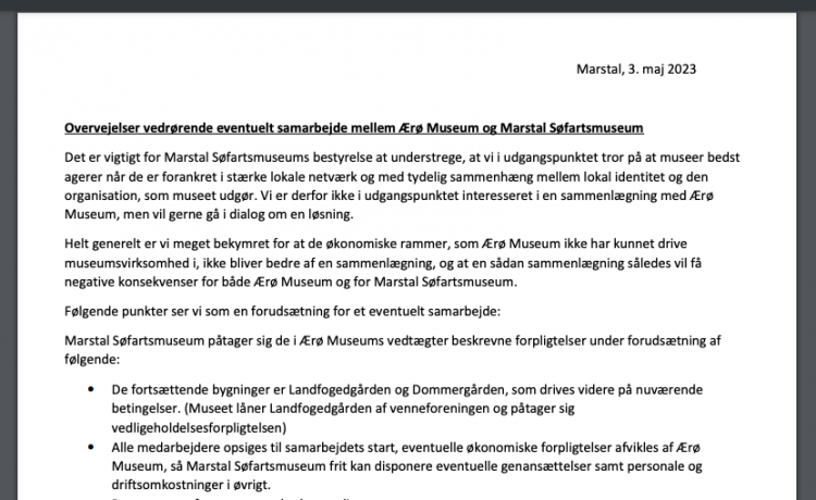 Marstal Museum stiller (umulige) krav for sammenlægning med Ærø Museum  
