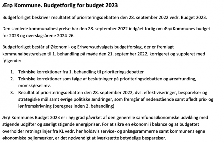 Kommunalbestyrelsen: Ærø 2023 kræver besparelser - budget vedtaget